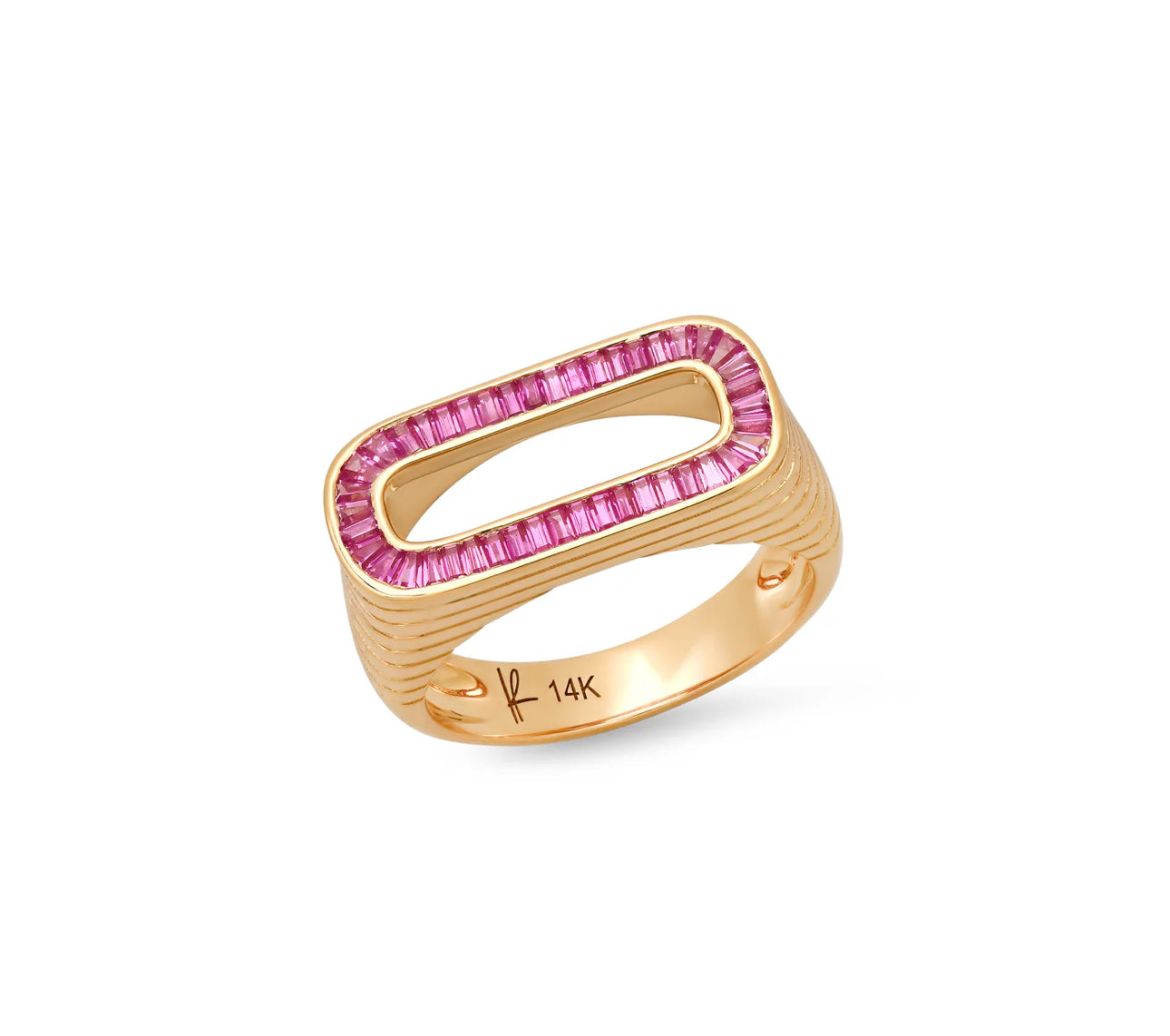 Diamond or Pink Sapphire Initial Full Baguette Stacking Ring