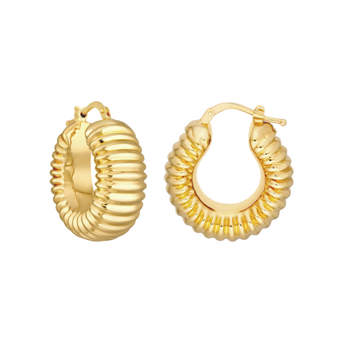 Gold Round Ribbed Hoop Earrings