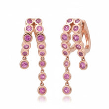 Bezel Set Diamond or Pink Sapphire Split Huggie Hoop Earrings with Long Dangle