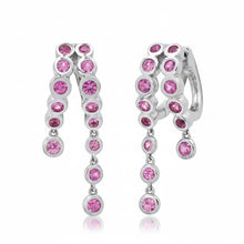 Bezel Set Diamond or Pink Sapphire Split Huggie Hoop Earrings with Long Dangle