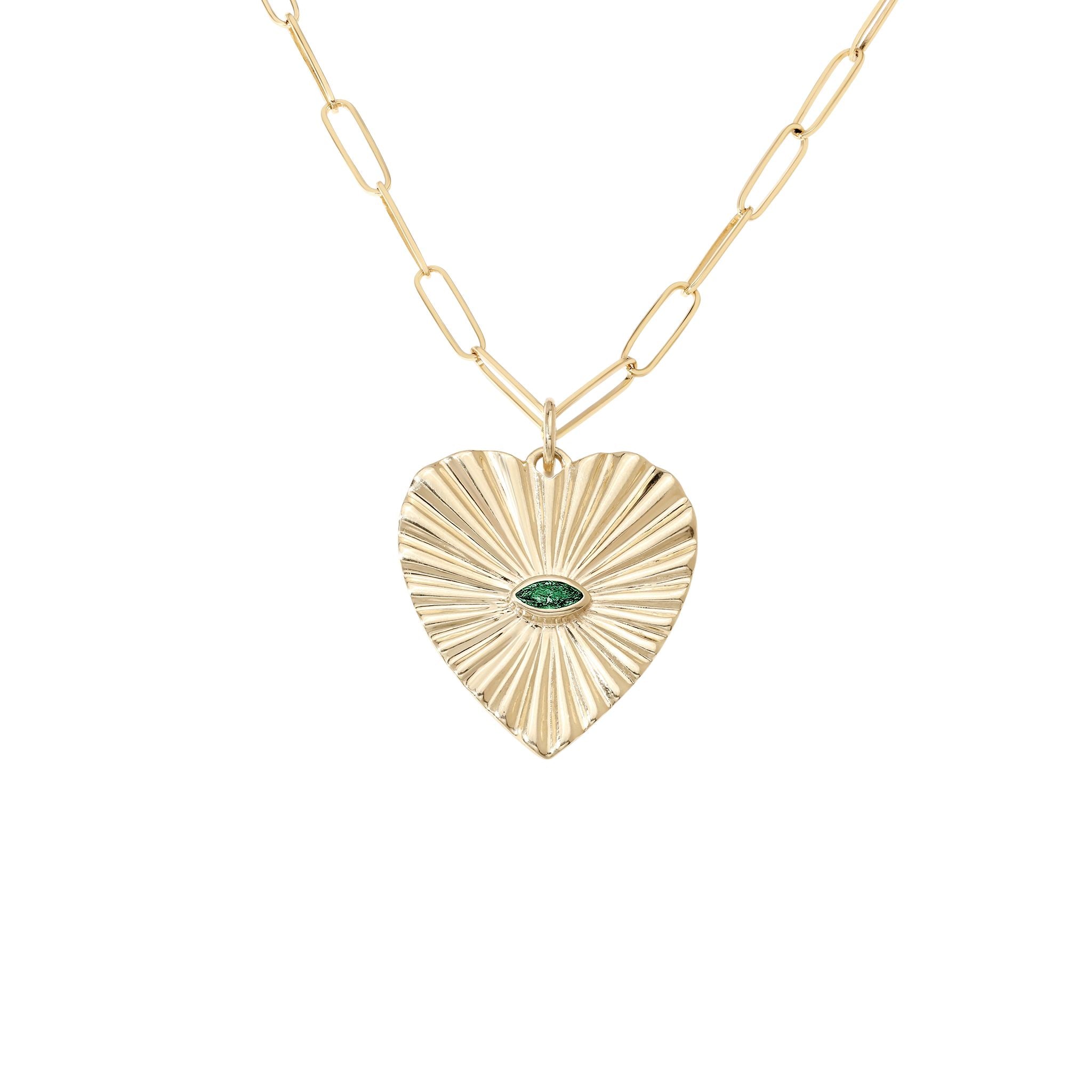 Large Fluted Gemstone Sunbeam Heart Charm