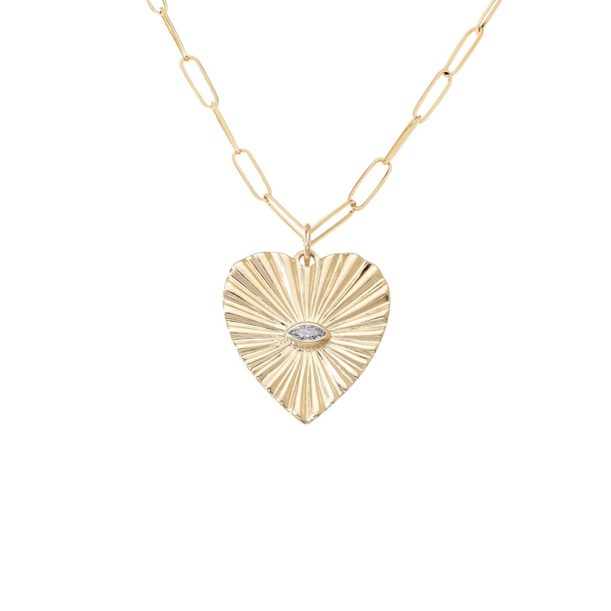 Large Fluted Gemstone Sunbeam Heart Charm