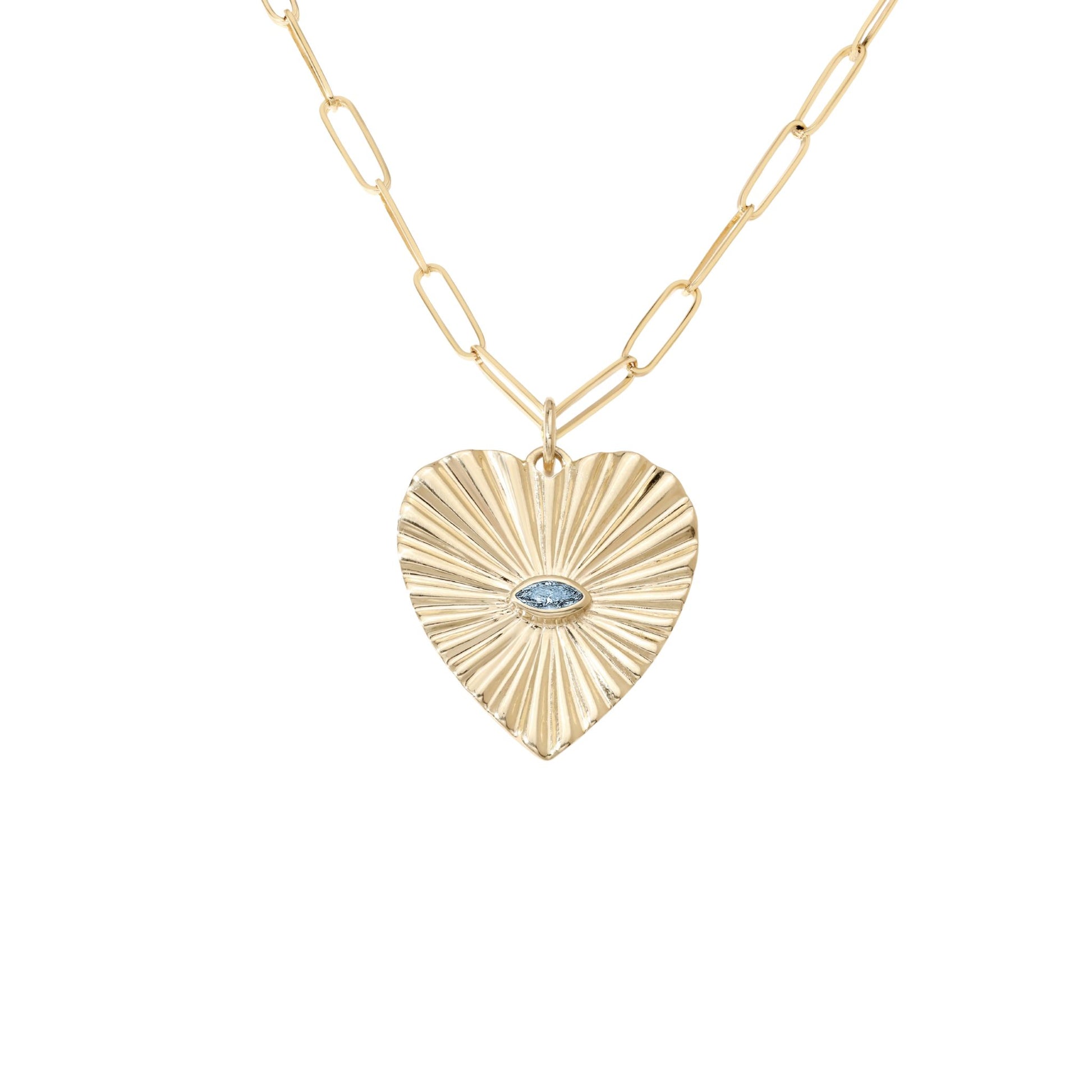 Large Fluted Gemstone Sunbeam Heart Charm