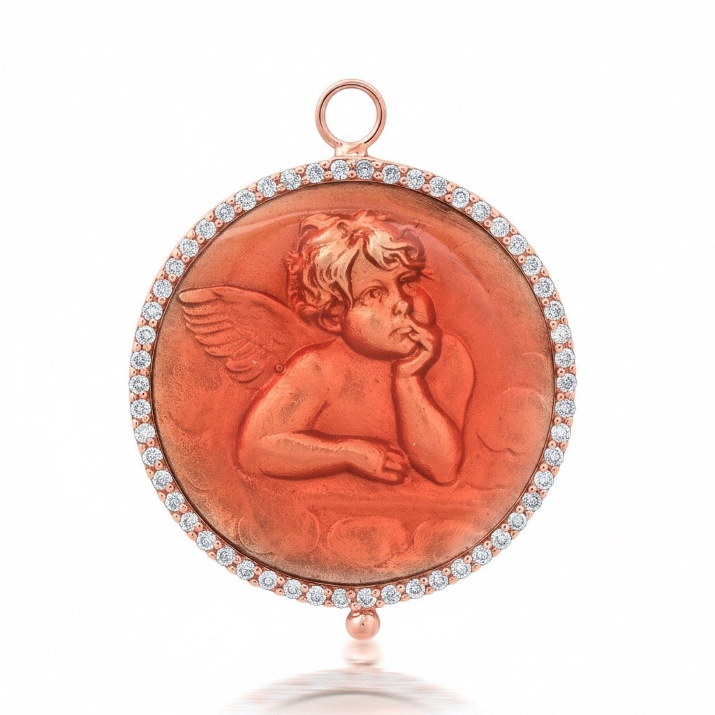 Diamond & Enamel Angel Pendant Charm