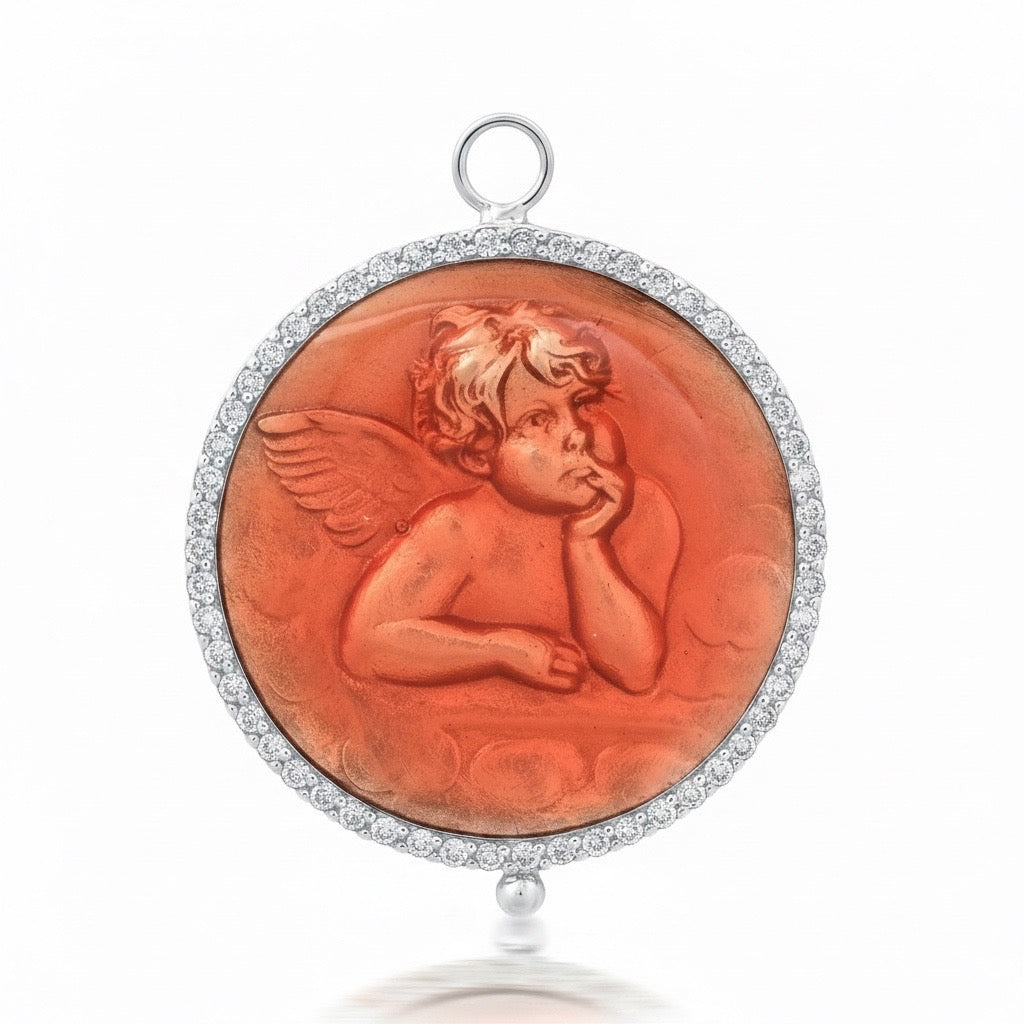 Diamond & Enamel Angel Pendant Charm
