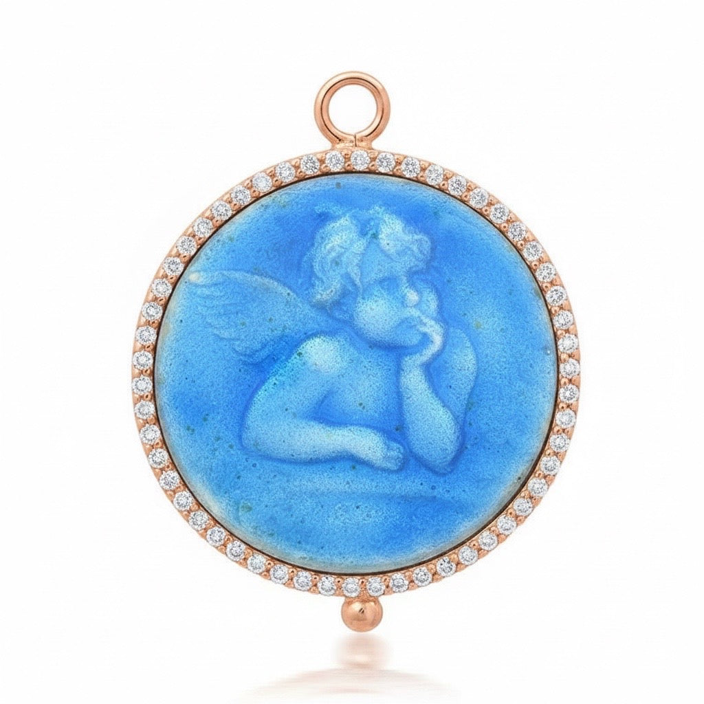 Diamond & Enamel Angel Pendant Charm