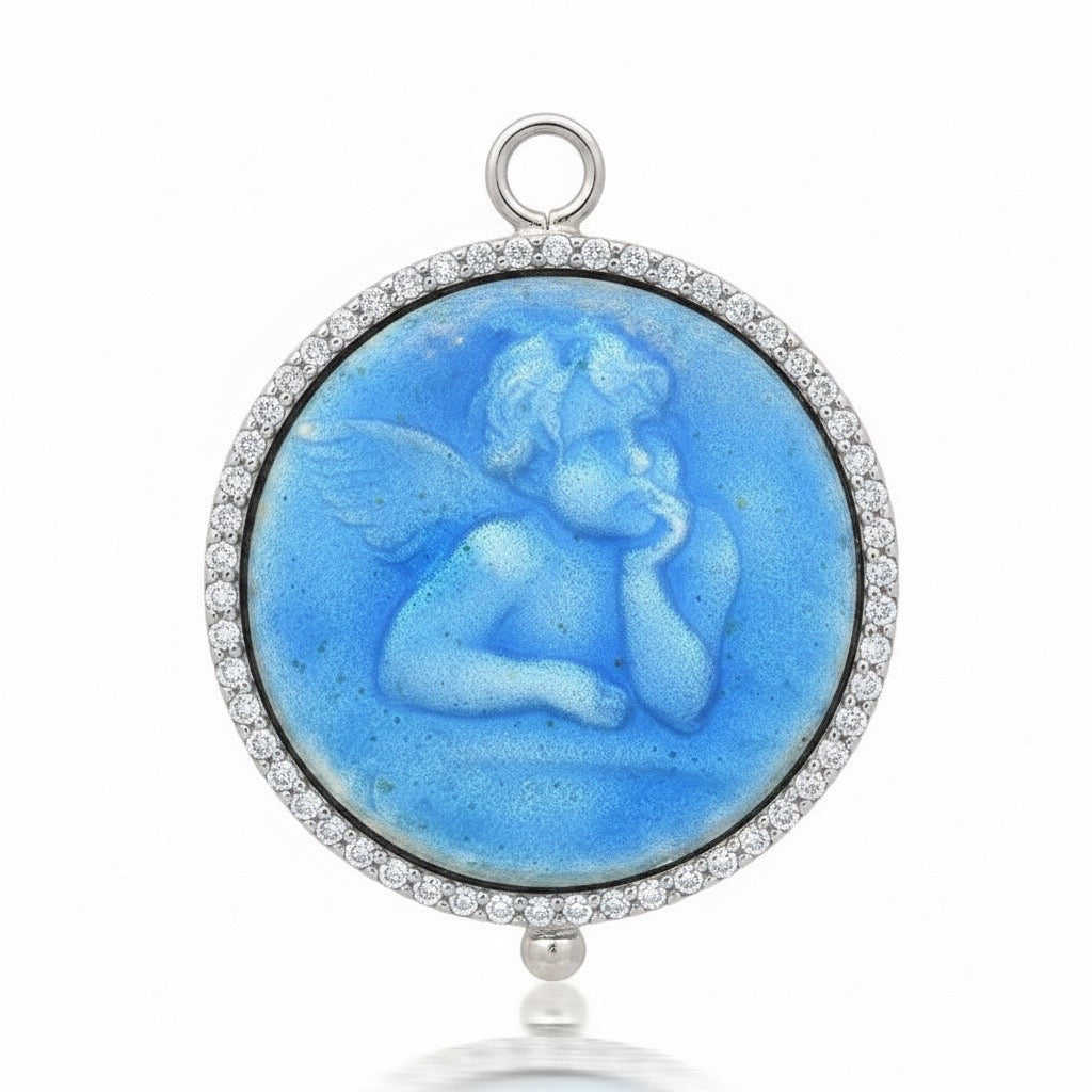 Diamond & Enamel Angel Pendant Charm