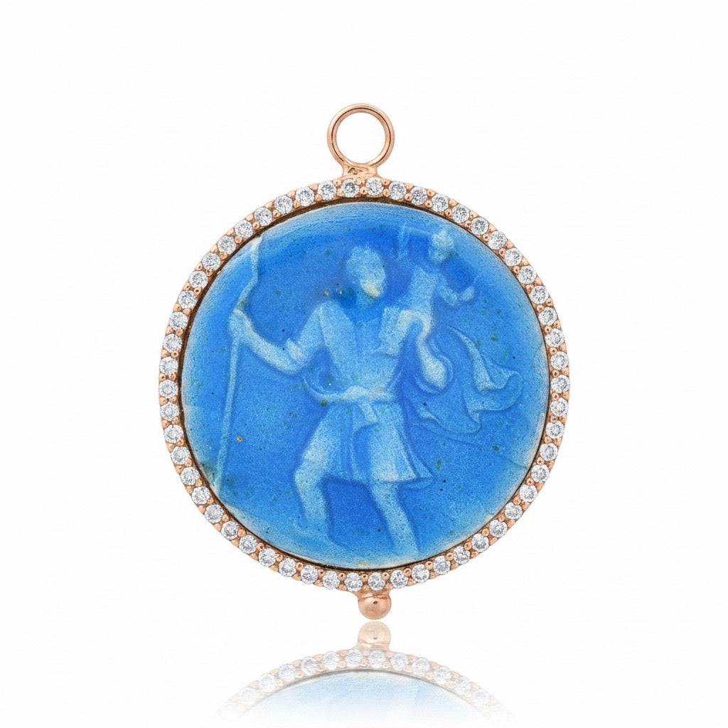 Diamond & Enamel St. Christopher Charm Pendant