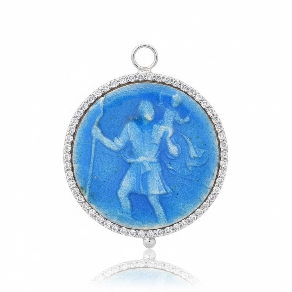 Diamond & Enamel St. Christopher Charm Pendant