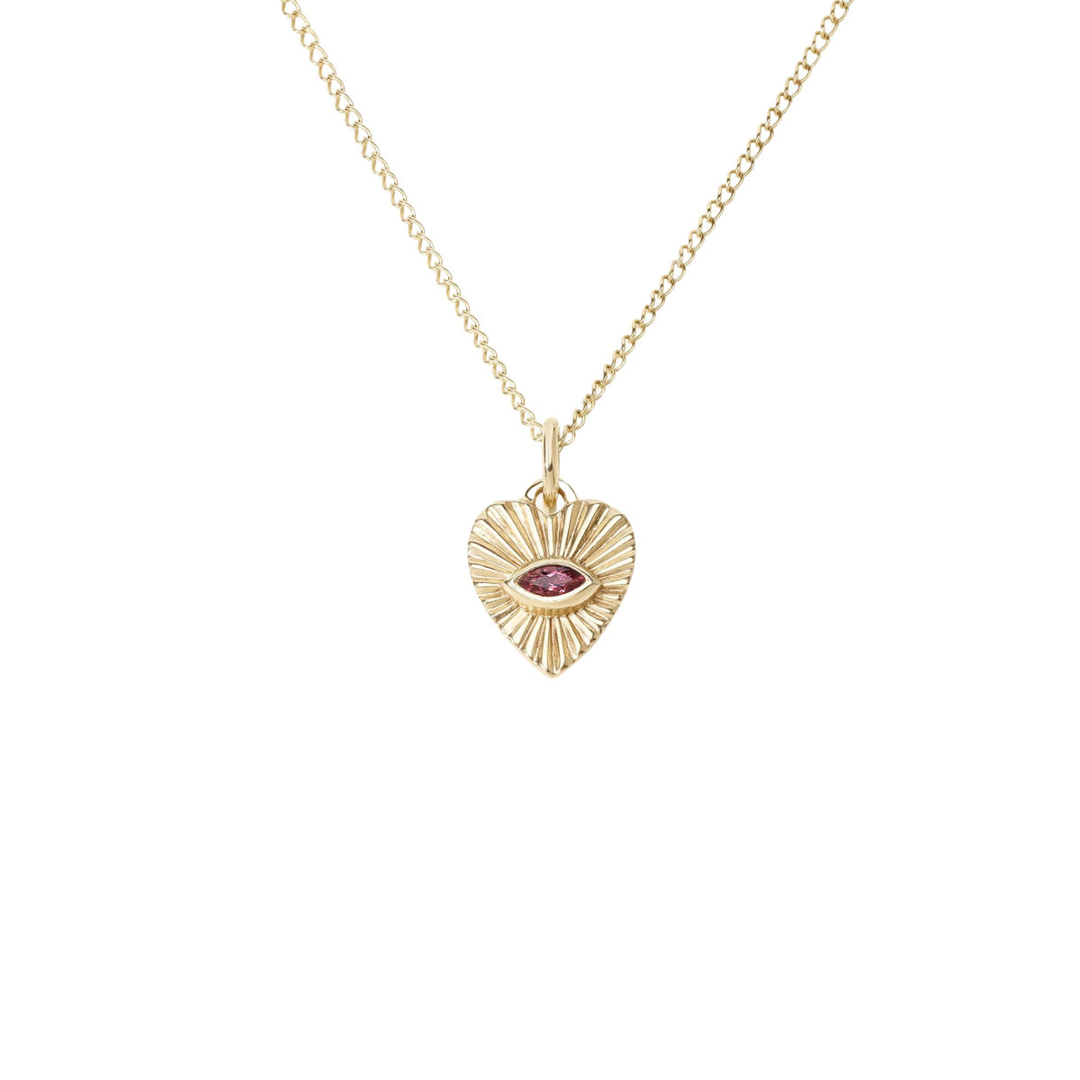 Mini Fluted Gemstone Sunbeam Heart Charm
