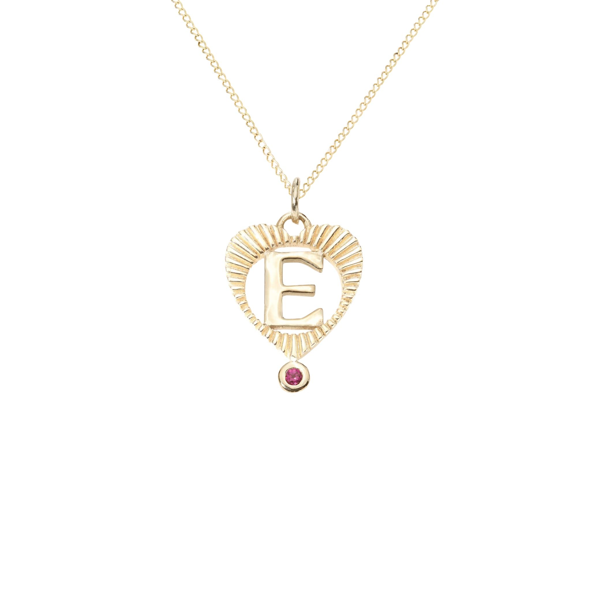 Mini Fluted Sunbeam Heart Gemstone Letter Charm