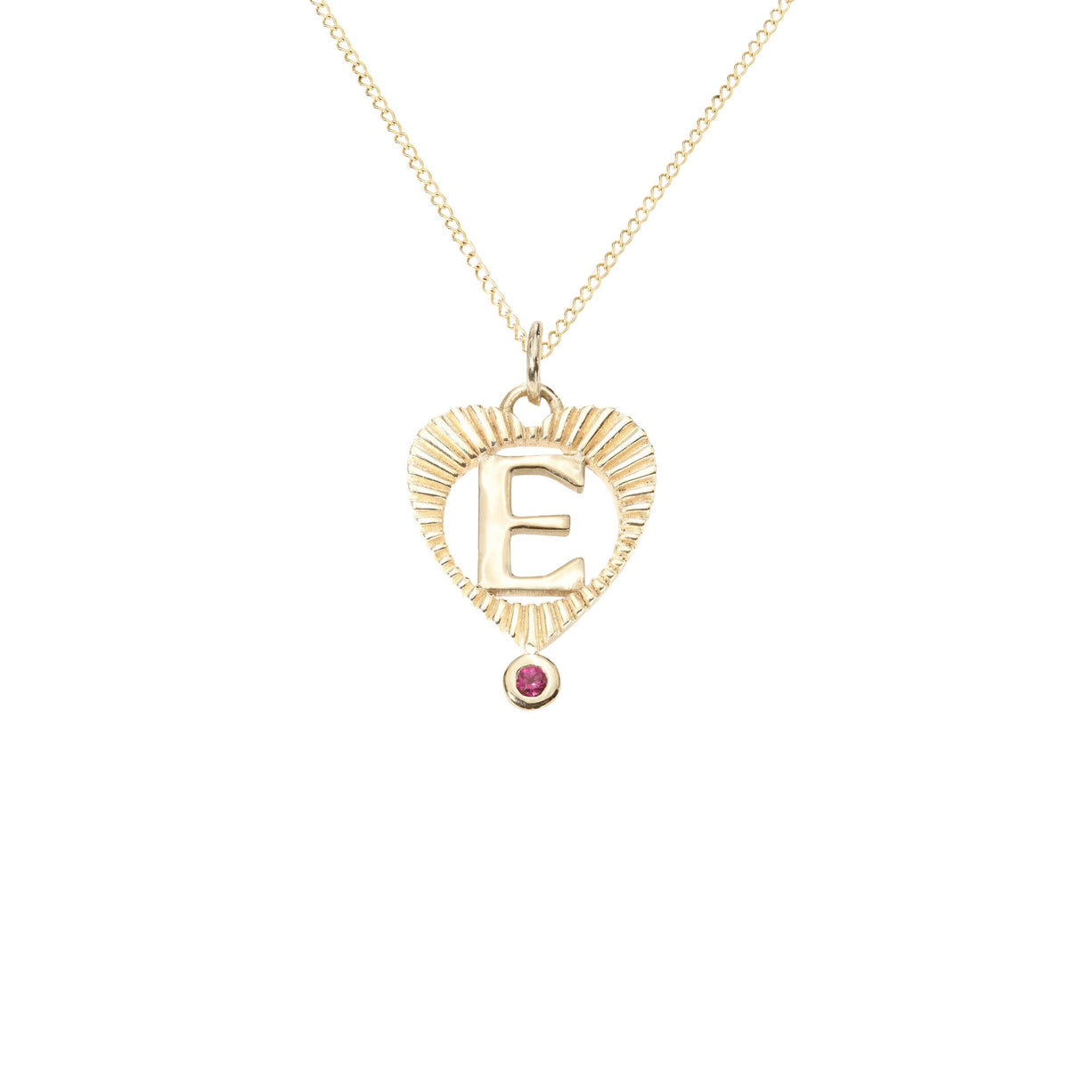 Mini Fluted Sunbeam Heart Gemstone Letter Charm