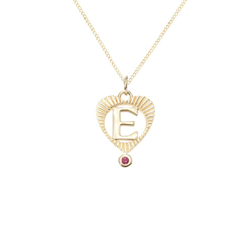 Mini Fluted Sunbeam Heart Gemstone Letter Charm