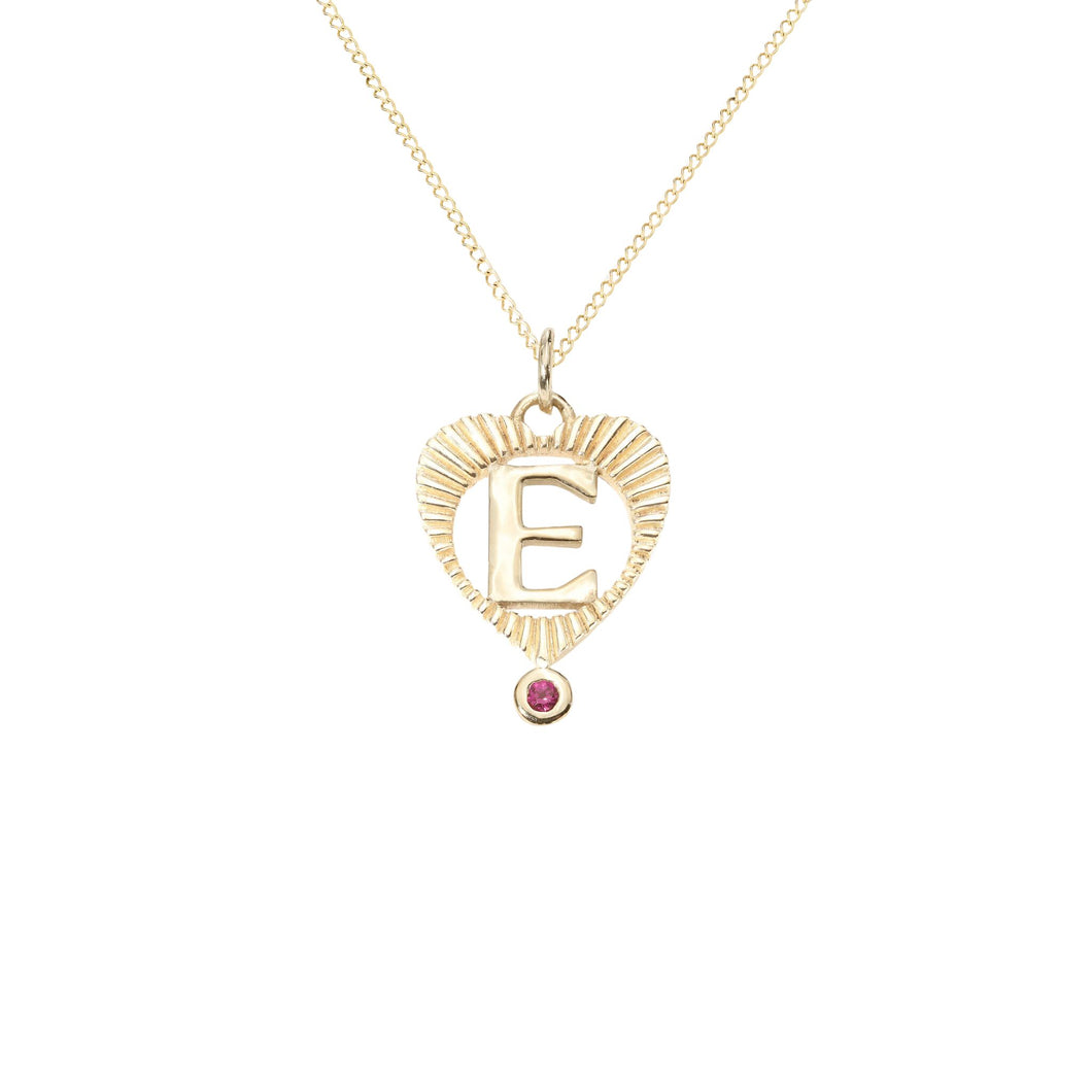 Mini Fluted Sunbeam Heart Gemstone Letter Charm