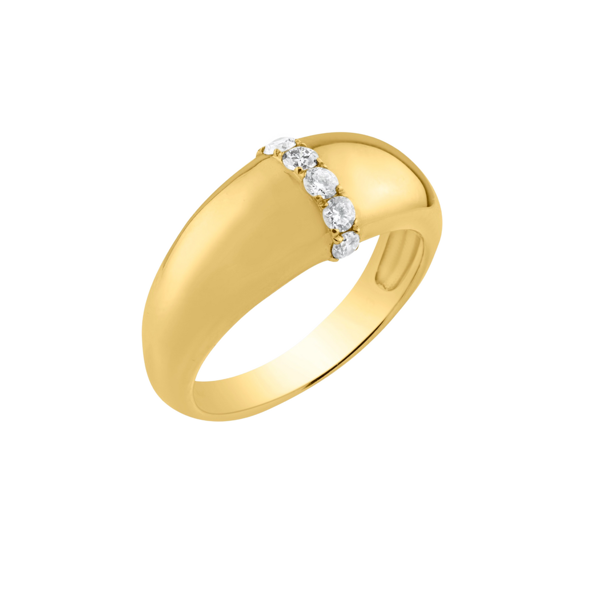 Domed Stacking Ring with Diamond Row