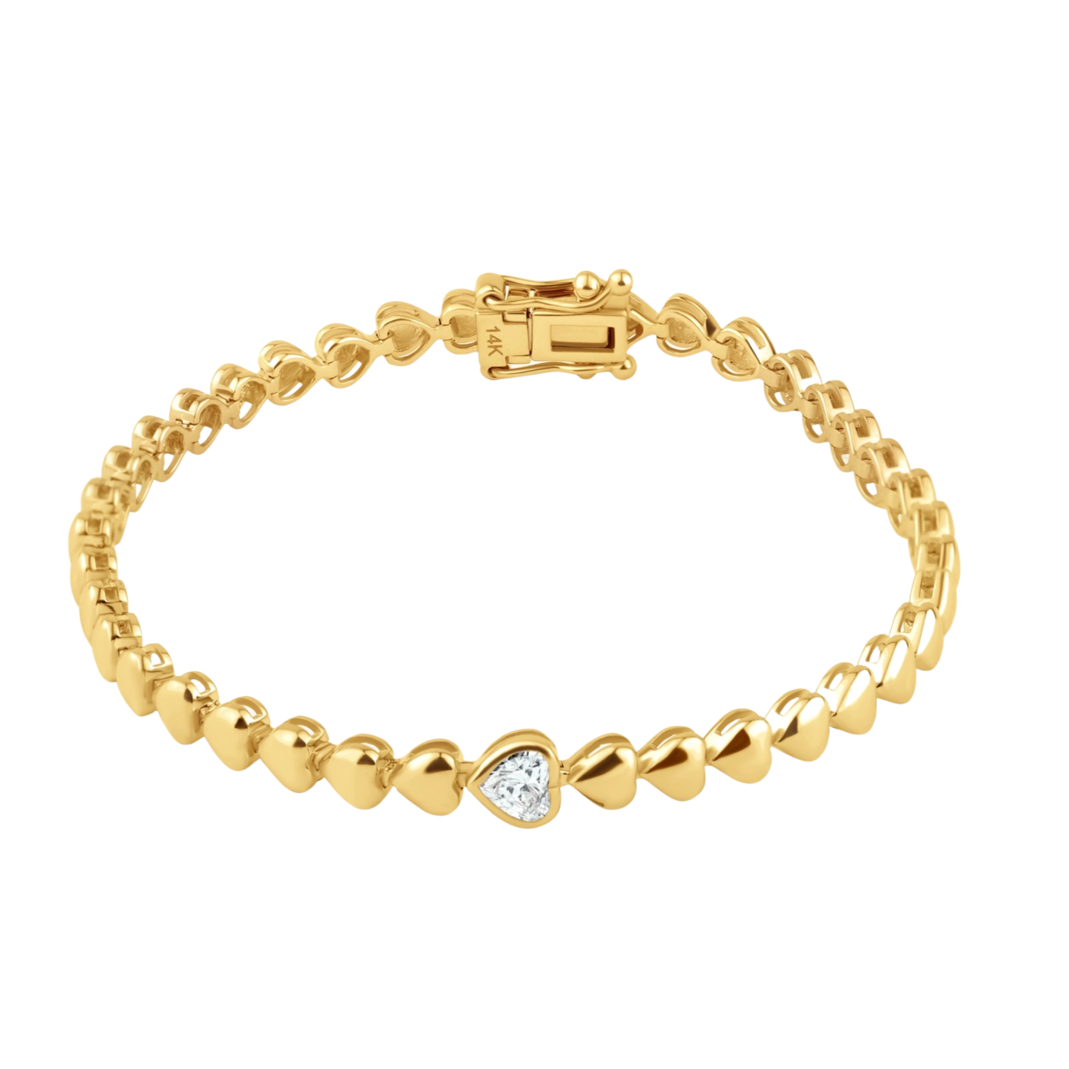 Polished Gold Heart Tennis Bracelet & Bezel Set Diamond 