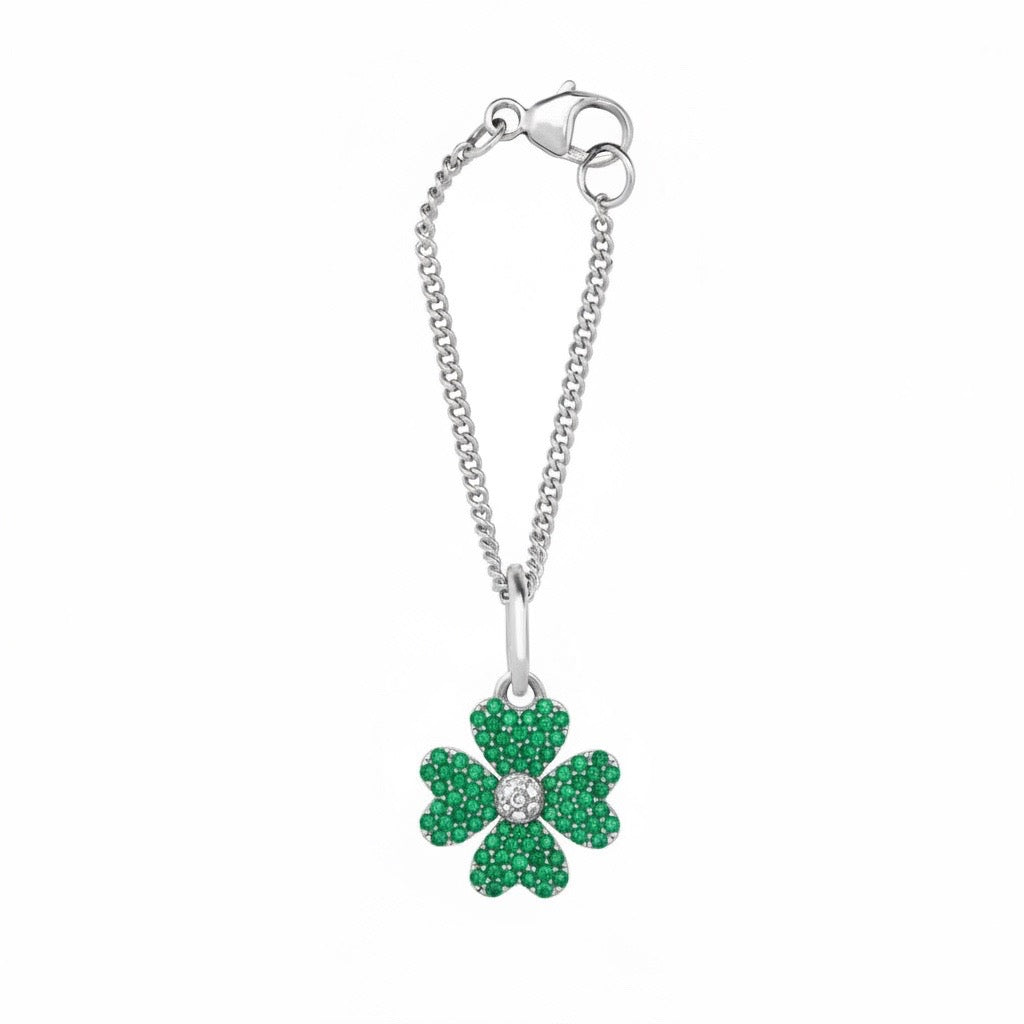 Diamond or Emerald Clover Watch Charm Bracelet