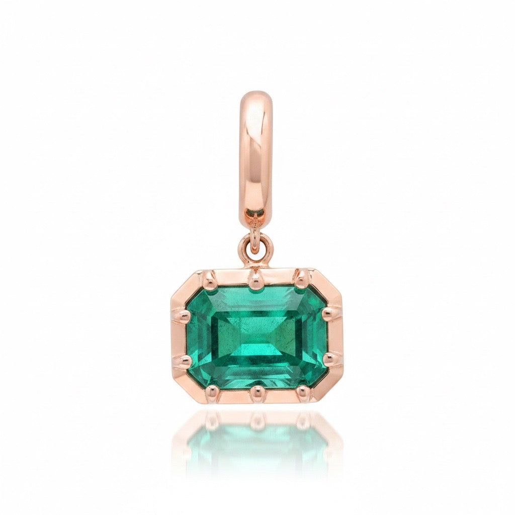 Lab Grown Emerald Cut Emerald Georgian Set Charm