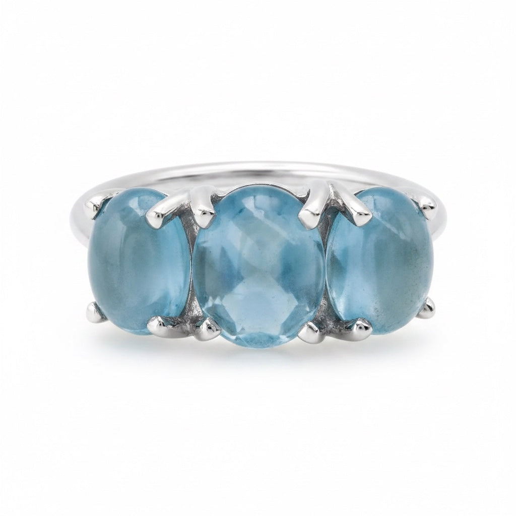 Small Sterling Silver One of a Kind Gumdrop Three Stone Cabochon Ring