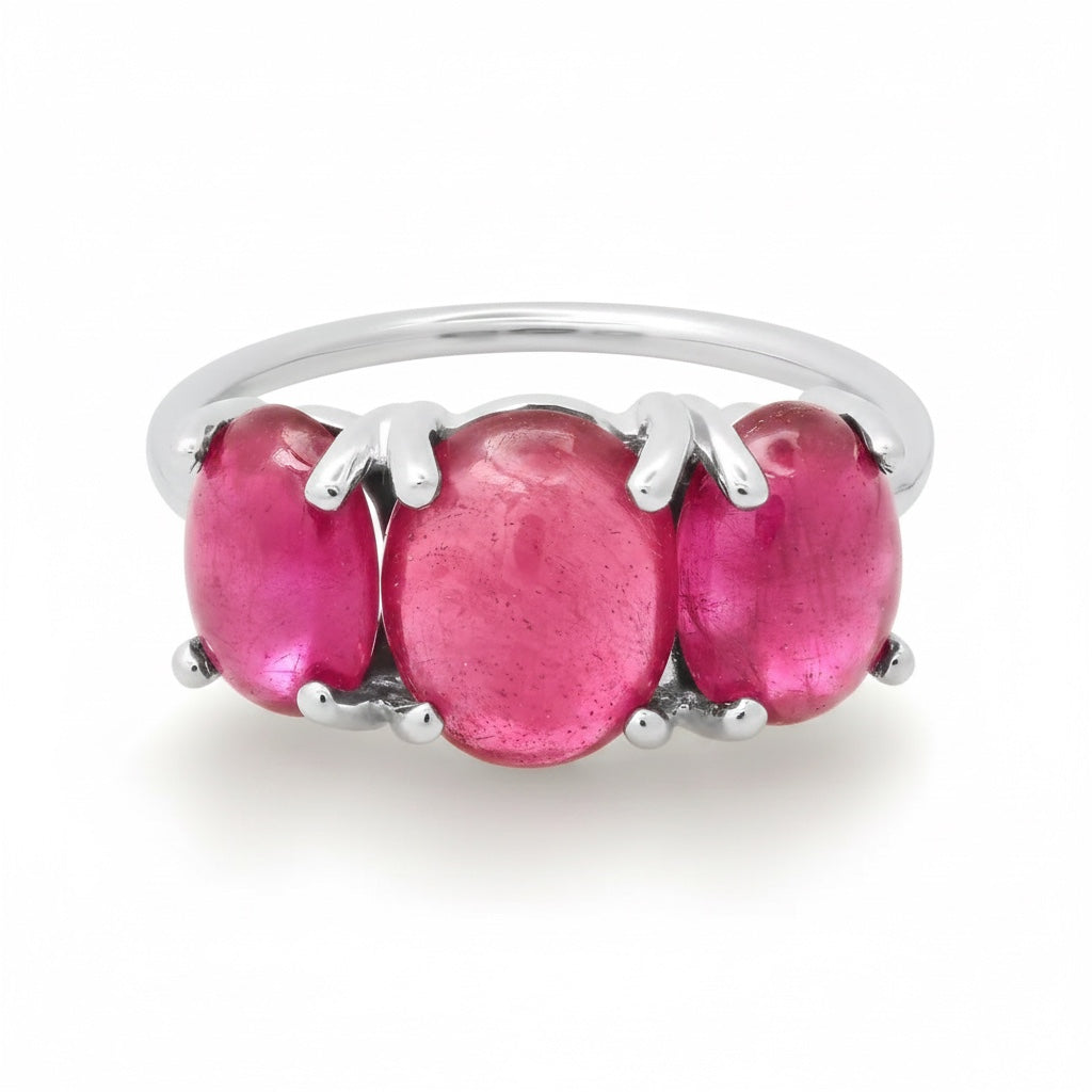 Small Sterling Silver One of a Kind Gumdrop Three Stone Cabochon Ring