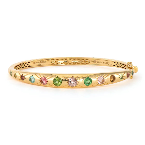 Graduated Emerald or Tourmaline Starry Night Metal Set Bangle Bracelet