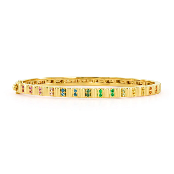 Rainbow Sapphire & Diamond Ruffle Bangle Bracelet