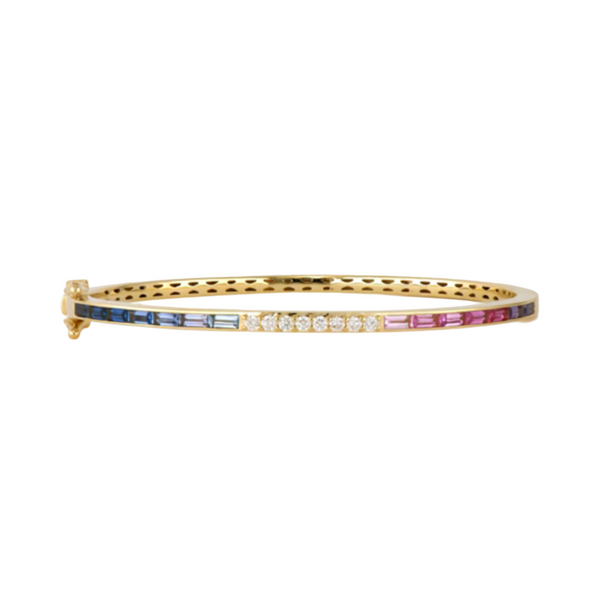 Classic Ombre Sapphires & Diamond Baguette Bangle Bracelet