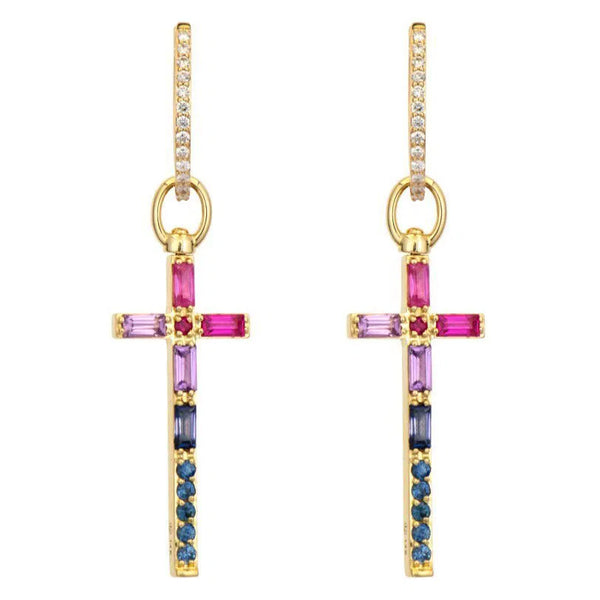 Elongated Sapphire & Diamond Cross Top Switch Charm