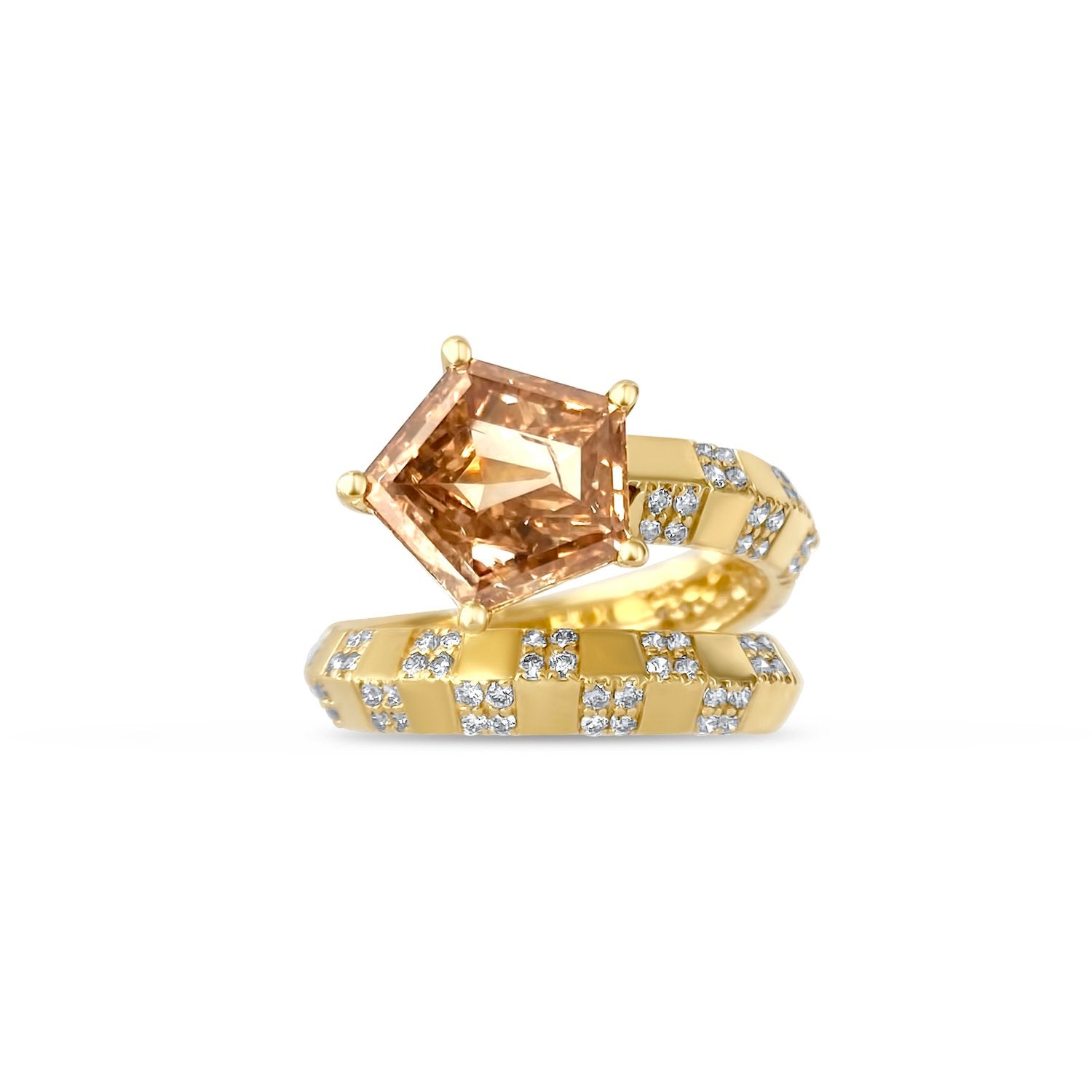 Pinstripe Strength Cognac Fancy Cut Diamond Solitaire Knife Edge Bypass Ring