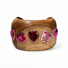 Milestones by AB for My Story Wide Pink Topaz Heart Gemmy Wood Cuff Bracelet