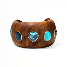 Milestones by AB for My Story Wide Feeling Blue Gemmy Wood Cuff Bracelet