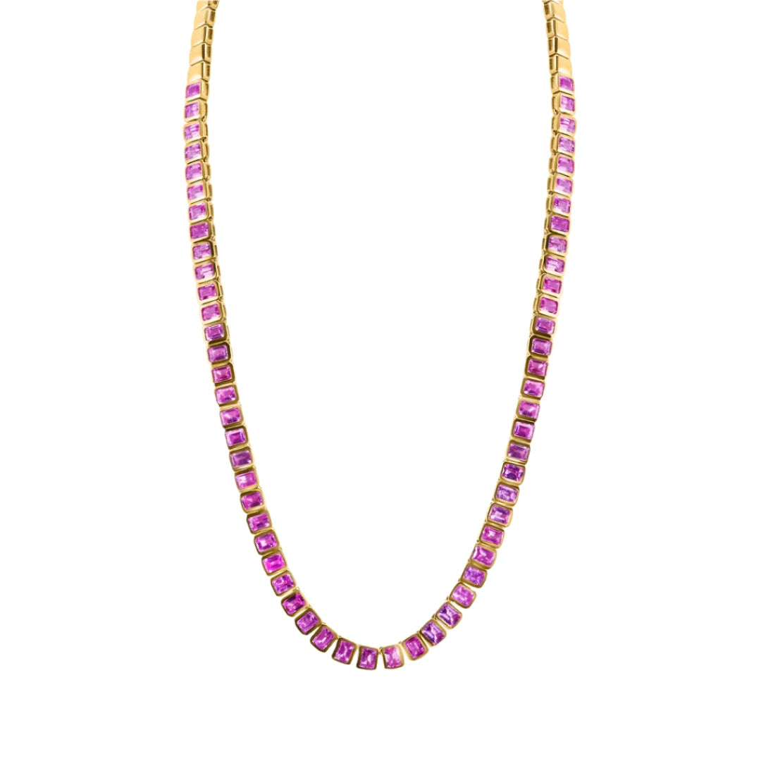 Bold Bezel Set Pink Sapphire Tennis Necklace