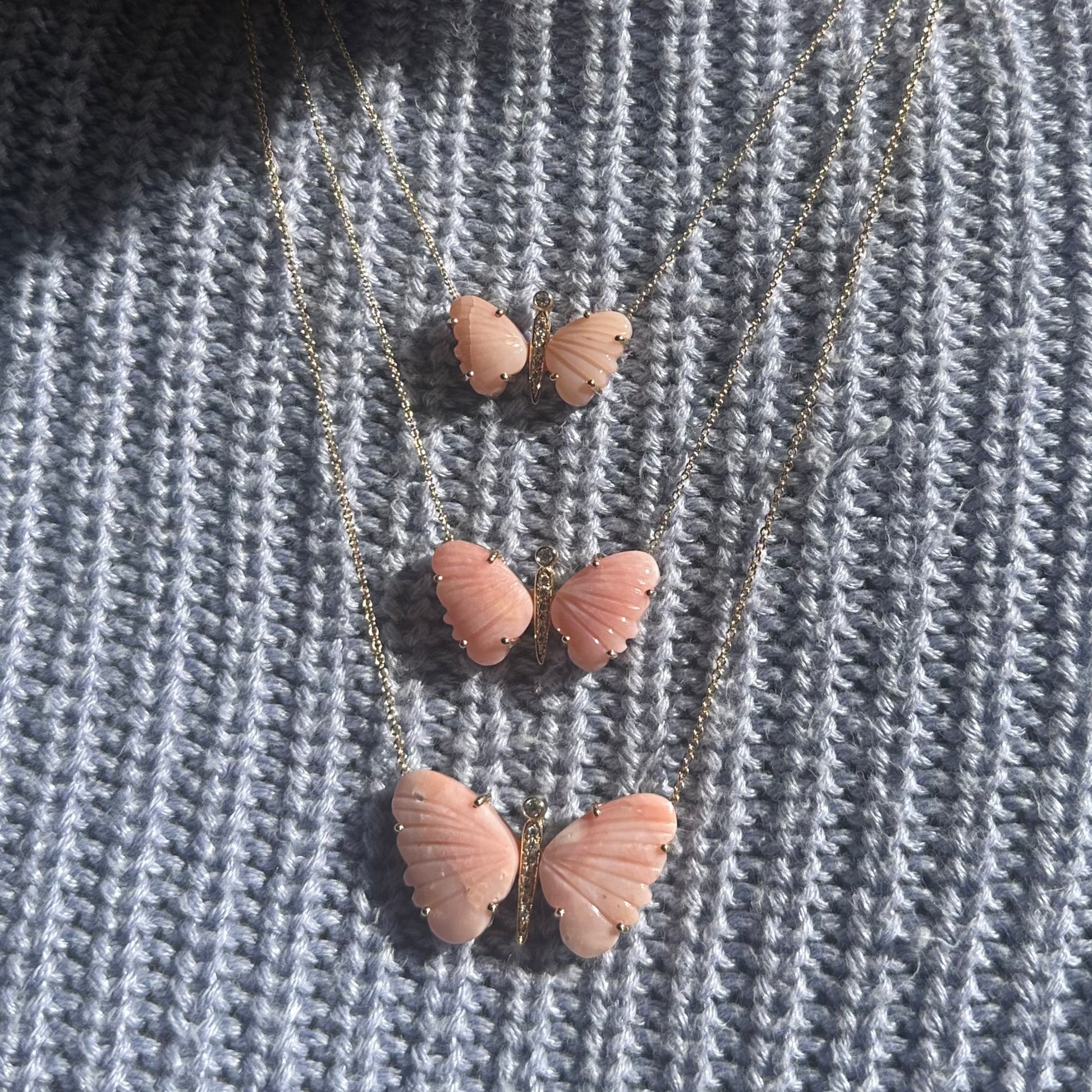 Small Hand Carved Gemstone Butterfly Necklace