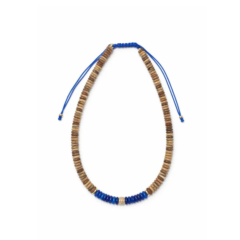 Picture jasper, Jade, & Diamond Adjustable Beaded Necklace with Gold Beads
