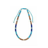 Picture jasper, Turquoise, & Jade Adjustable Beaded Necklace with Gold Beads - royal blue