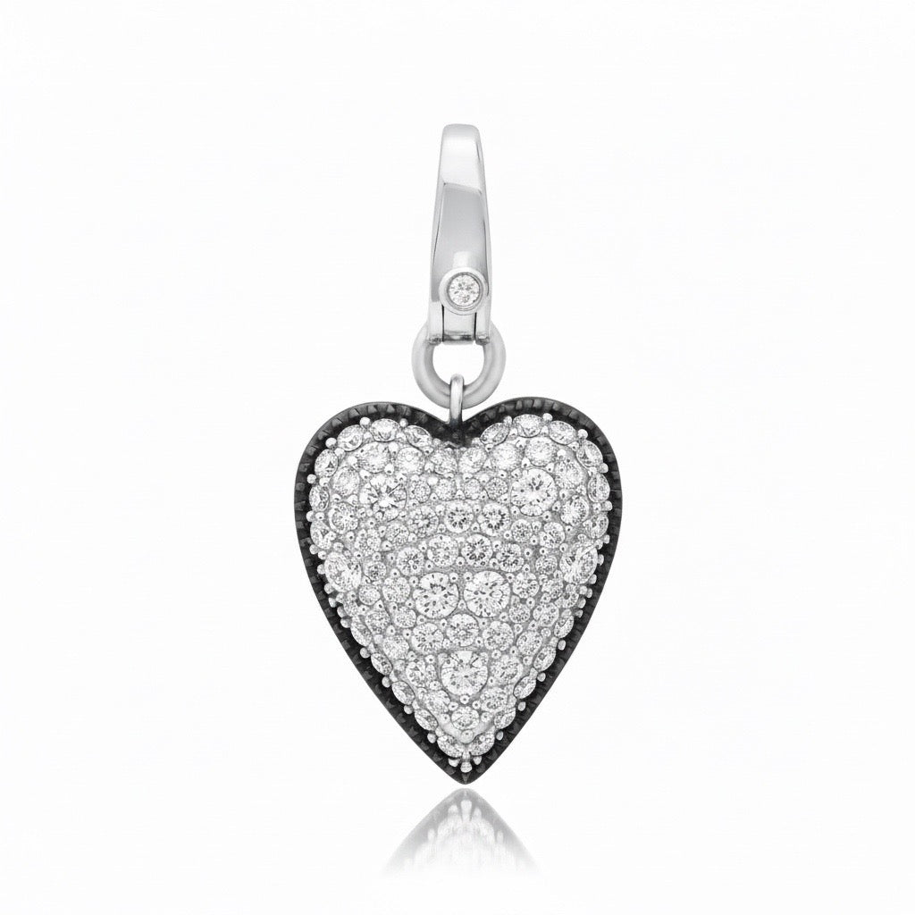Puffy Black & White Diamond Heart Charm