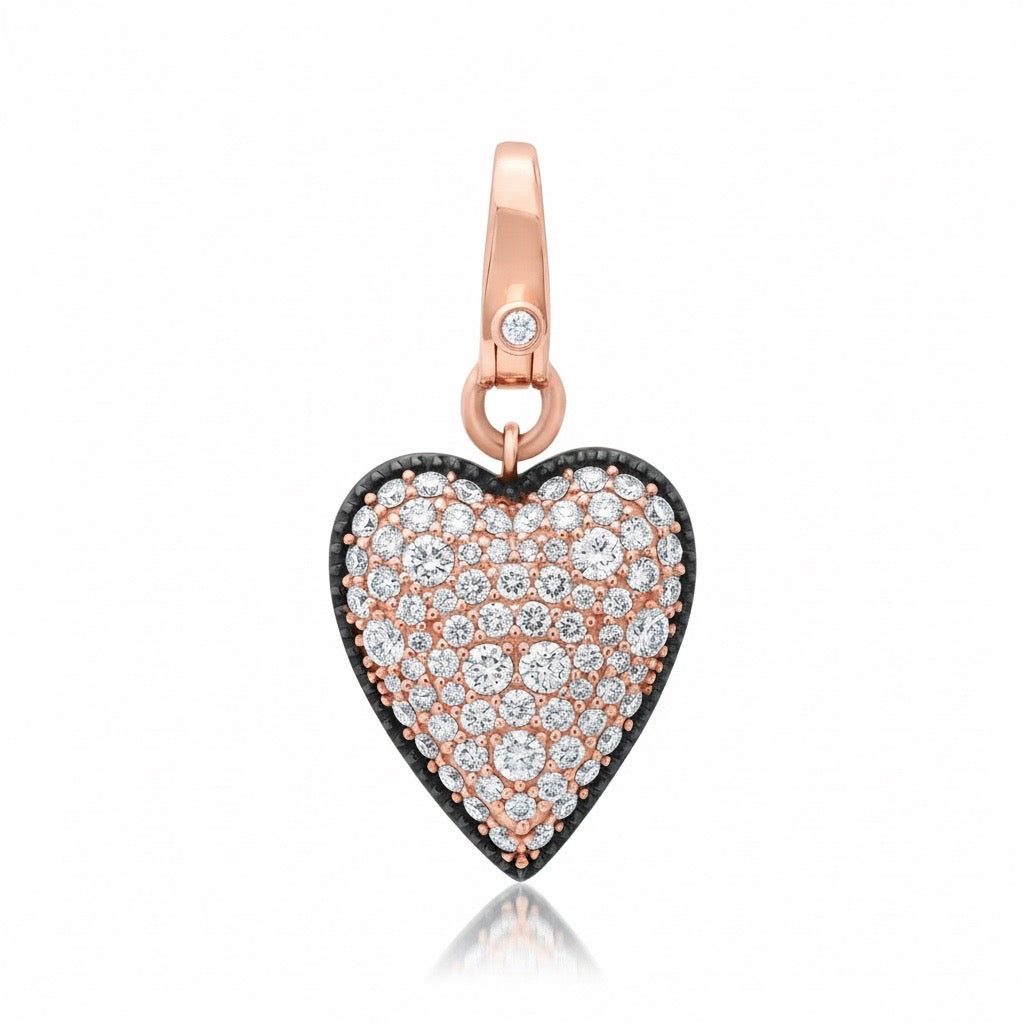 Puffy Black & White Diamond Heart Charm