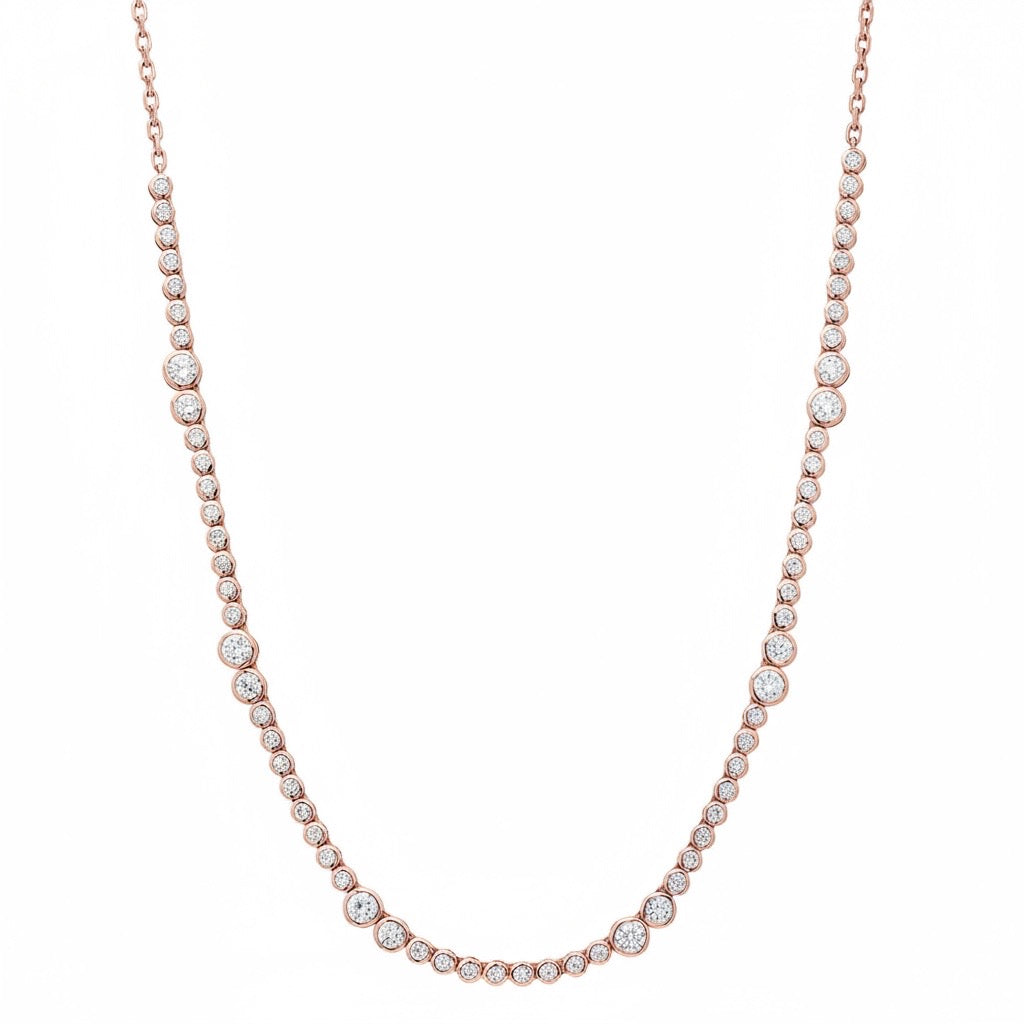 Round Bezel Set Alternating Lab Grown Diamond  Tennis Necklace