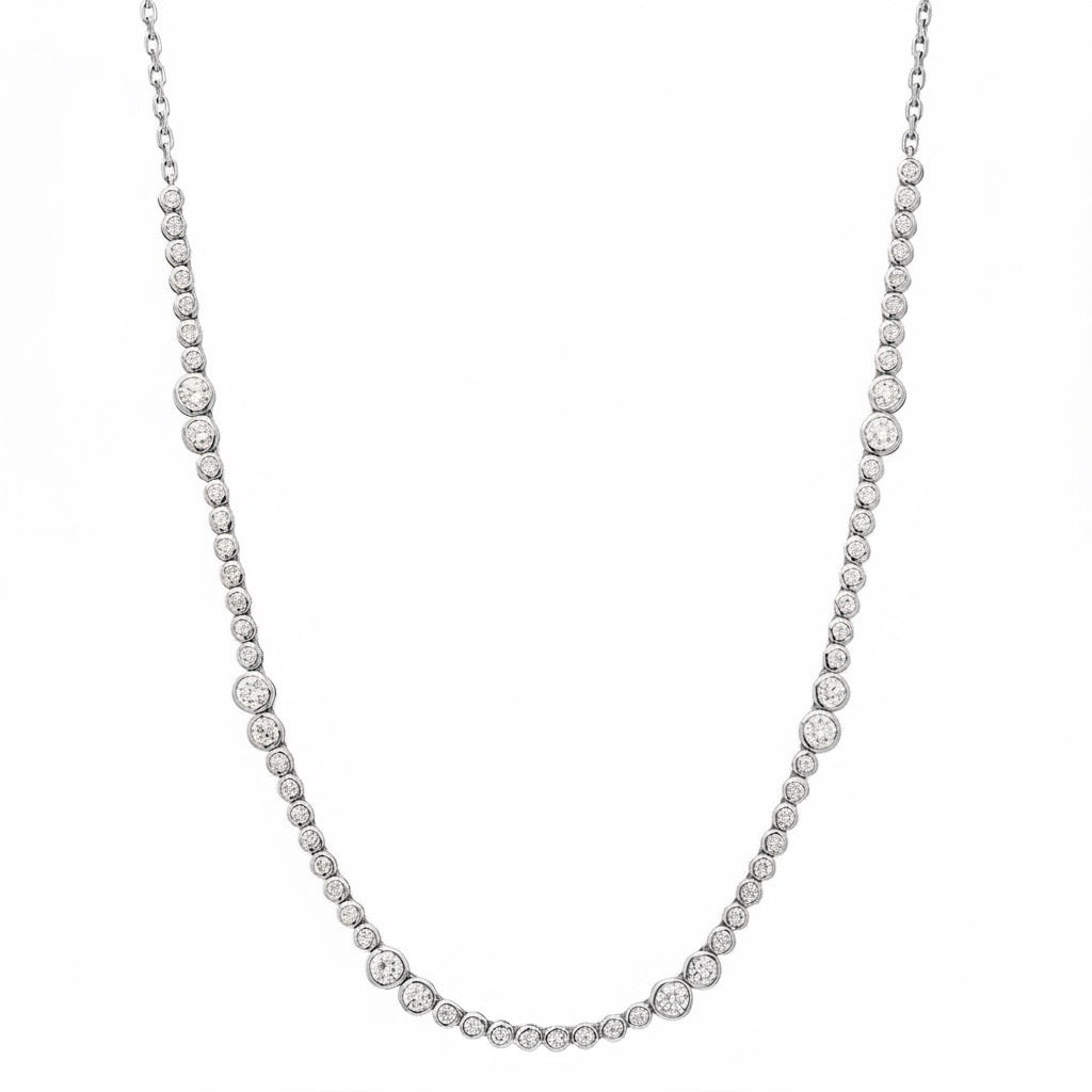 Round Bezel Set Alternating Lab Grown Diamond  Tennis Necklace