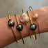 Thick Gold Filled Tahitian Pearl Pounded Wire Bangle Bracelet