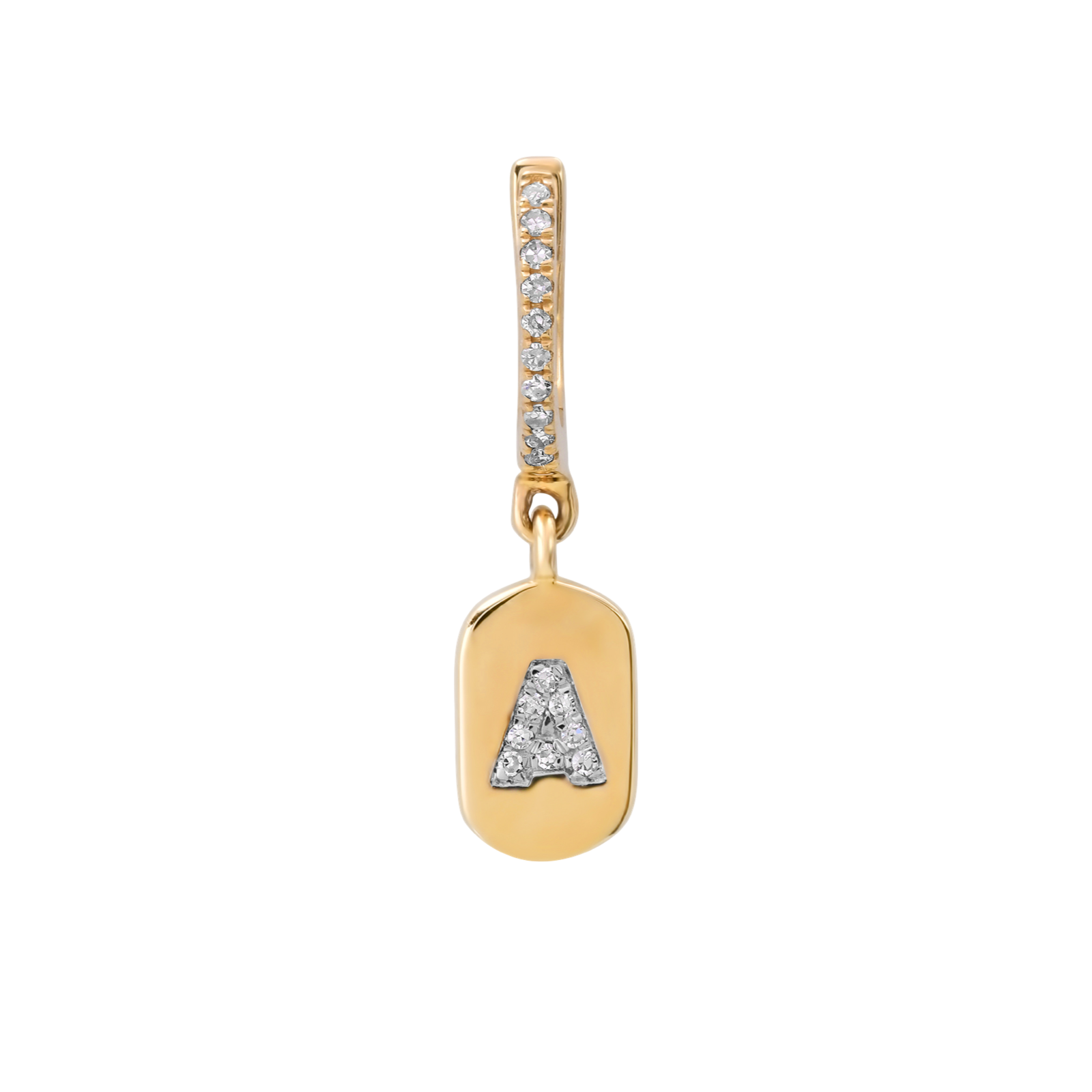 Personalized Plaque Initial Drop Diamond Huggie Hoop Earrings