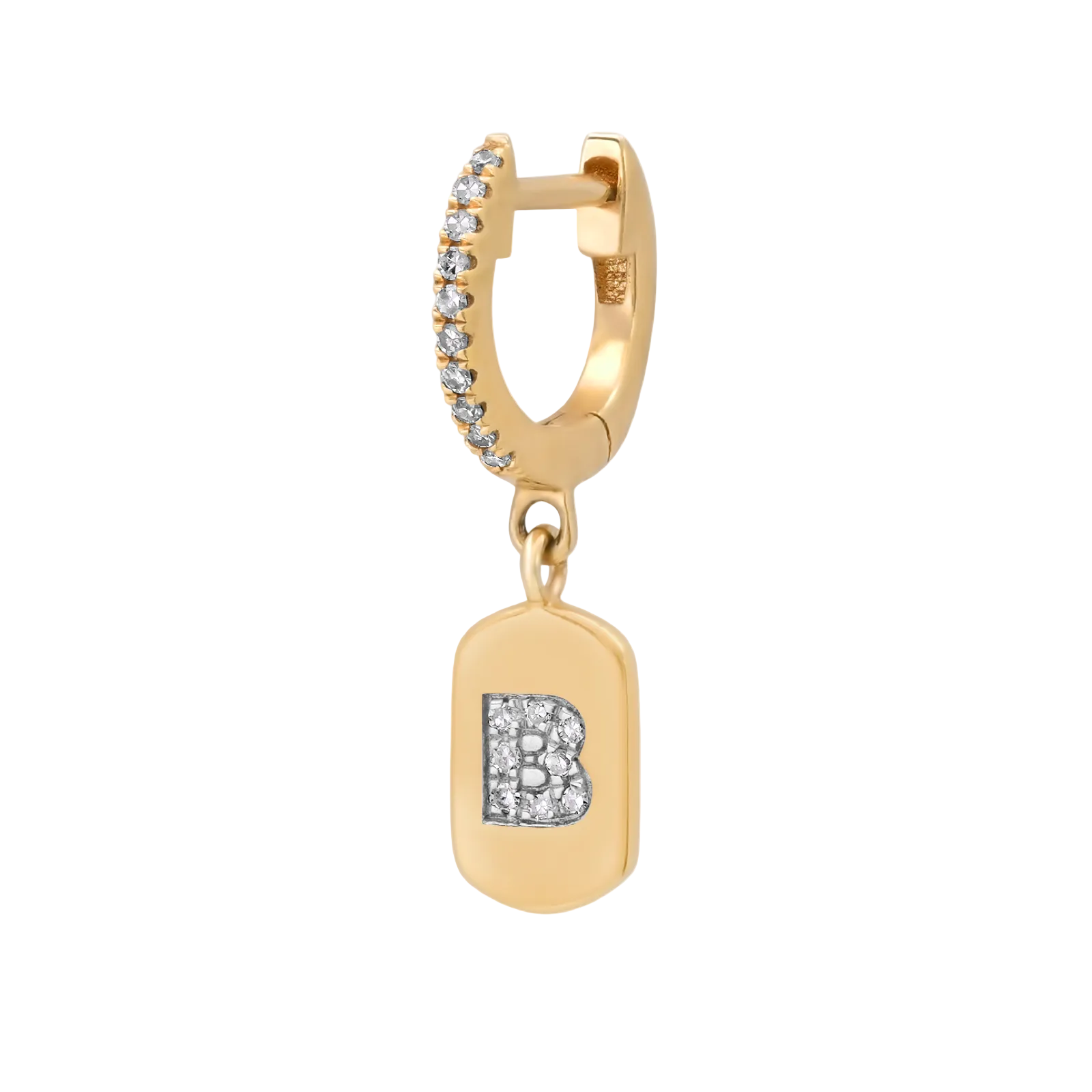 Personalized Plaque Initial Drop Diamond Huggie Hoop Earrings