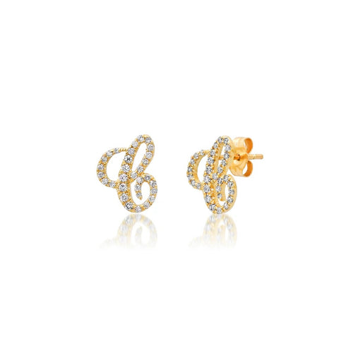 Mini Diamond Script Initial Stud Earring