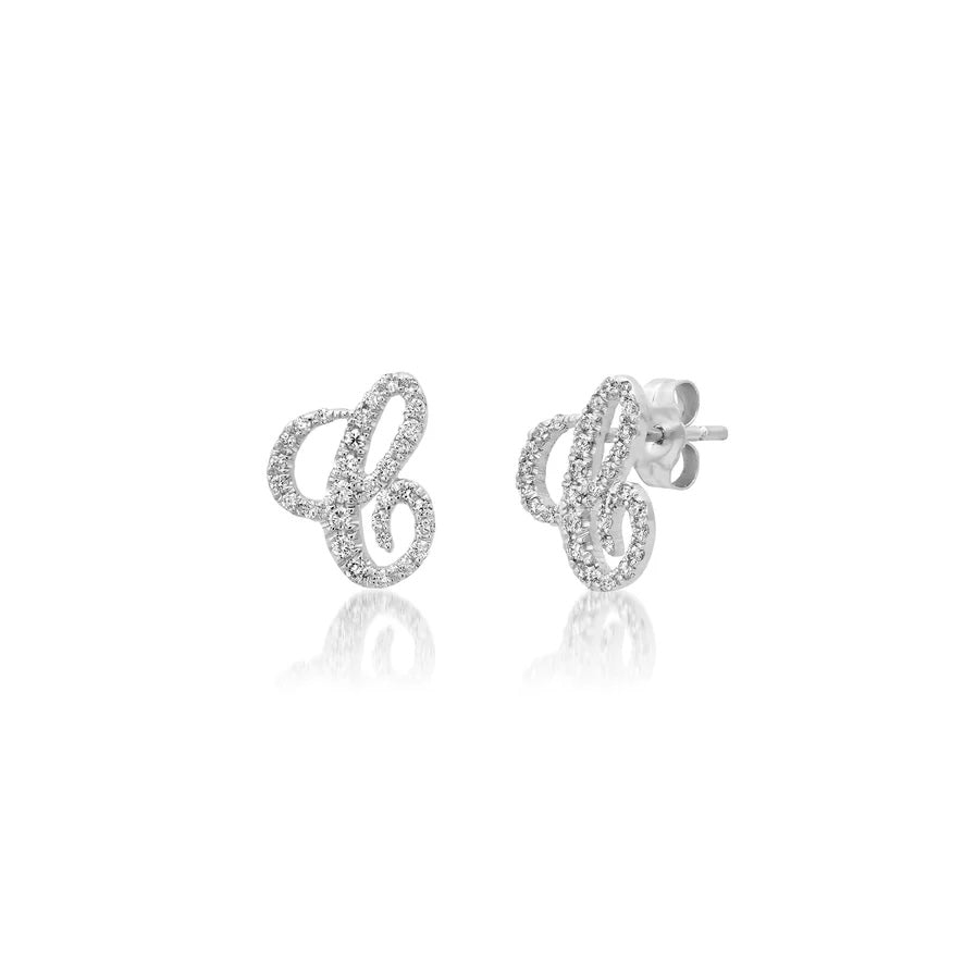 Mini Diamond Script Initial Stud Earring