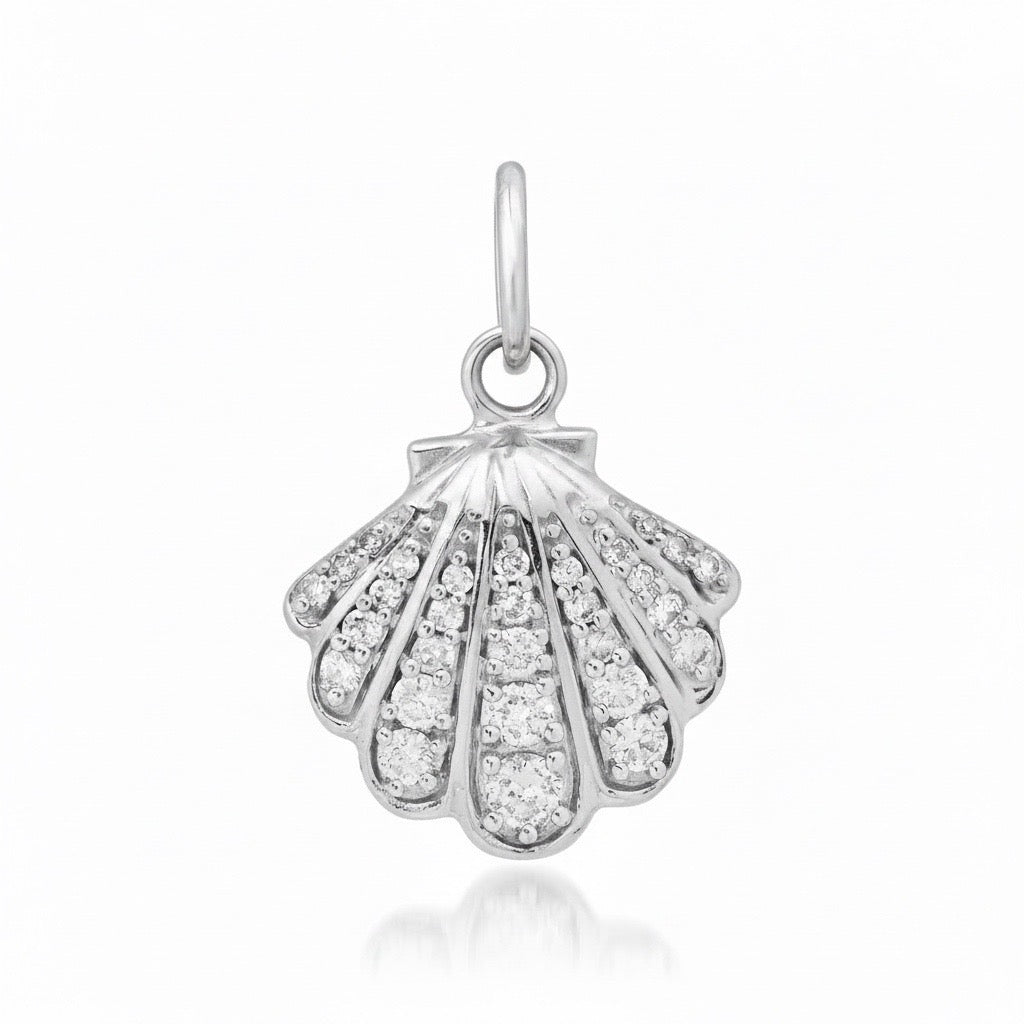 White Rhodium & Diamond Shell Charm