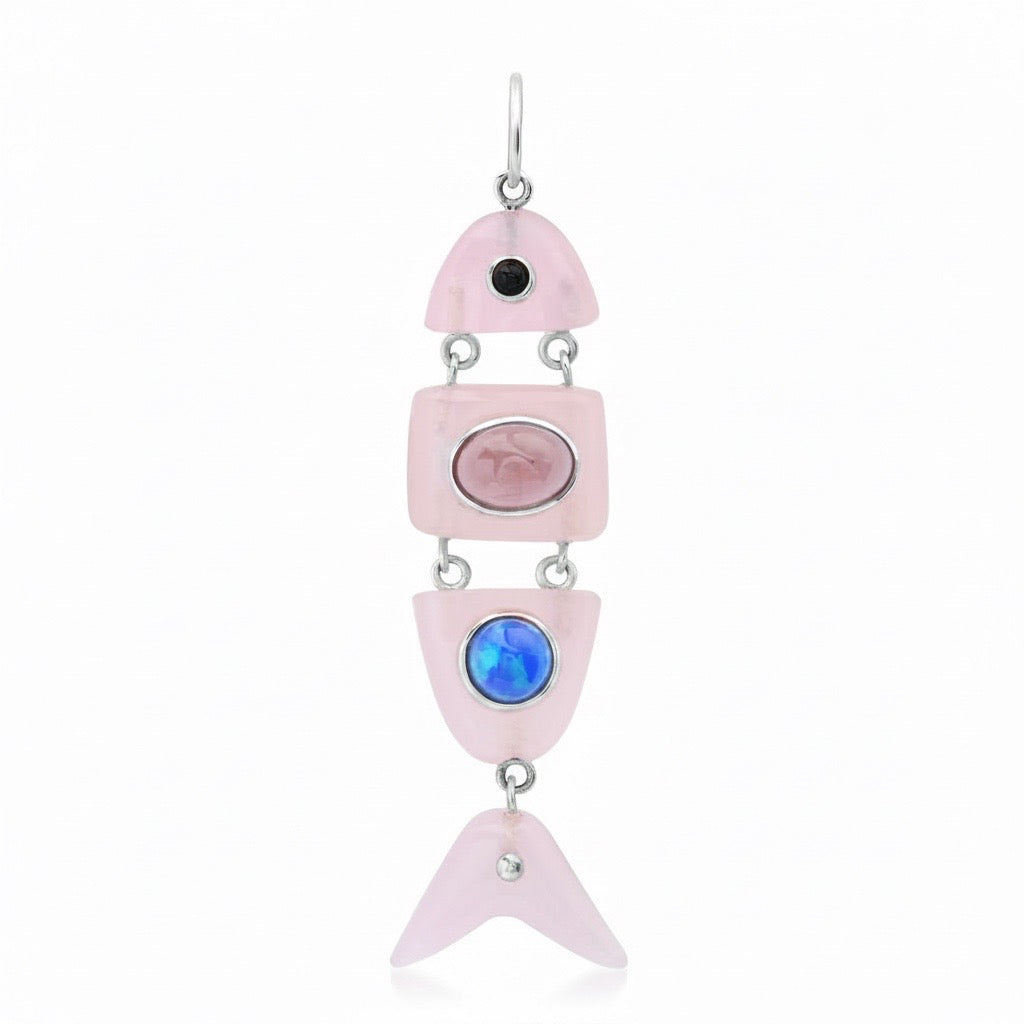 Segmented Gemstone Inlay Fish Charms