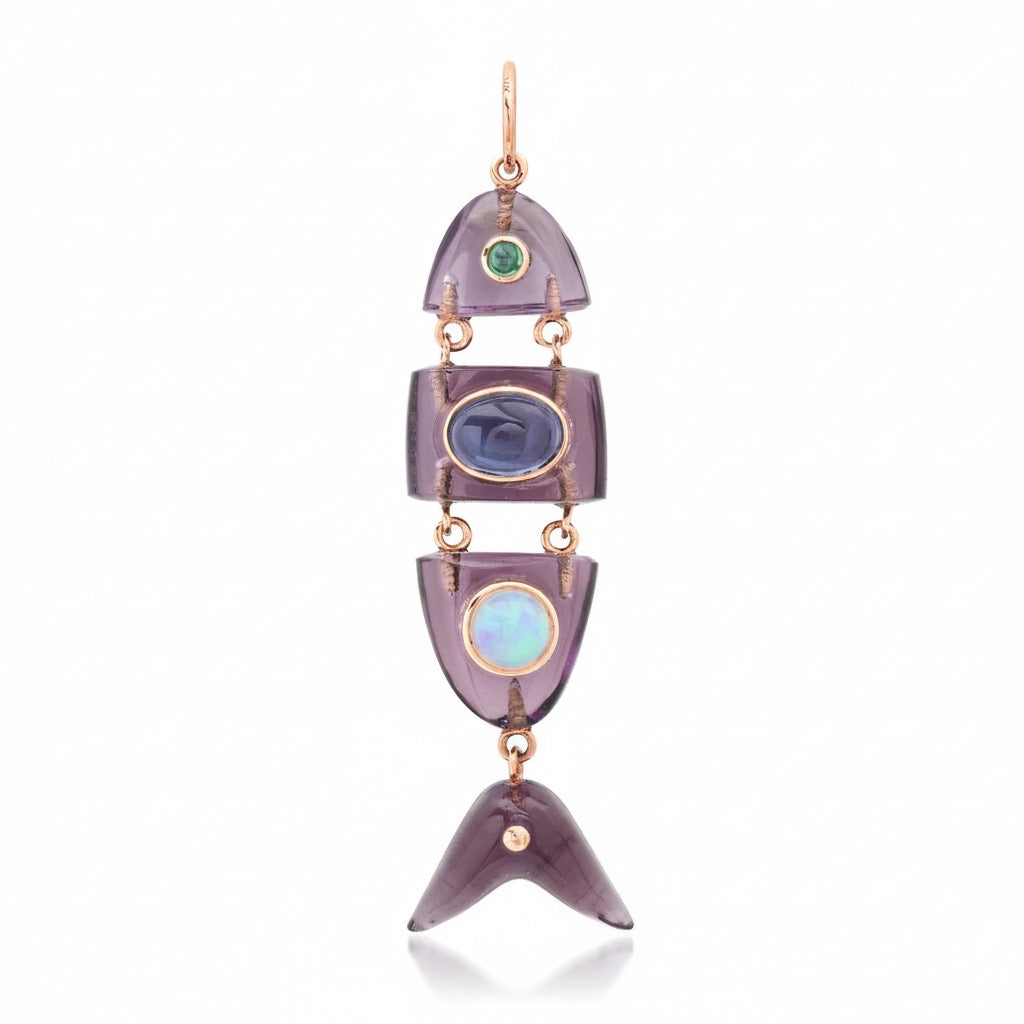 Segmented Gemstone Inlay Fish Charms
