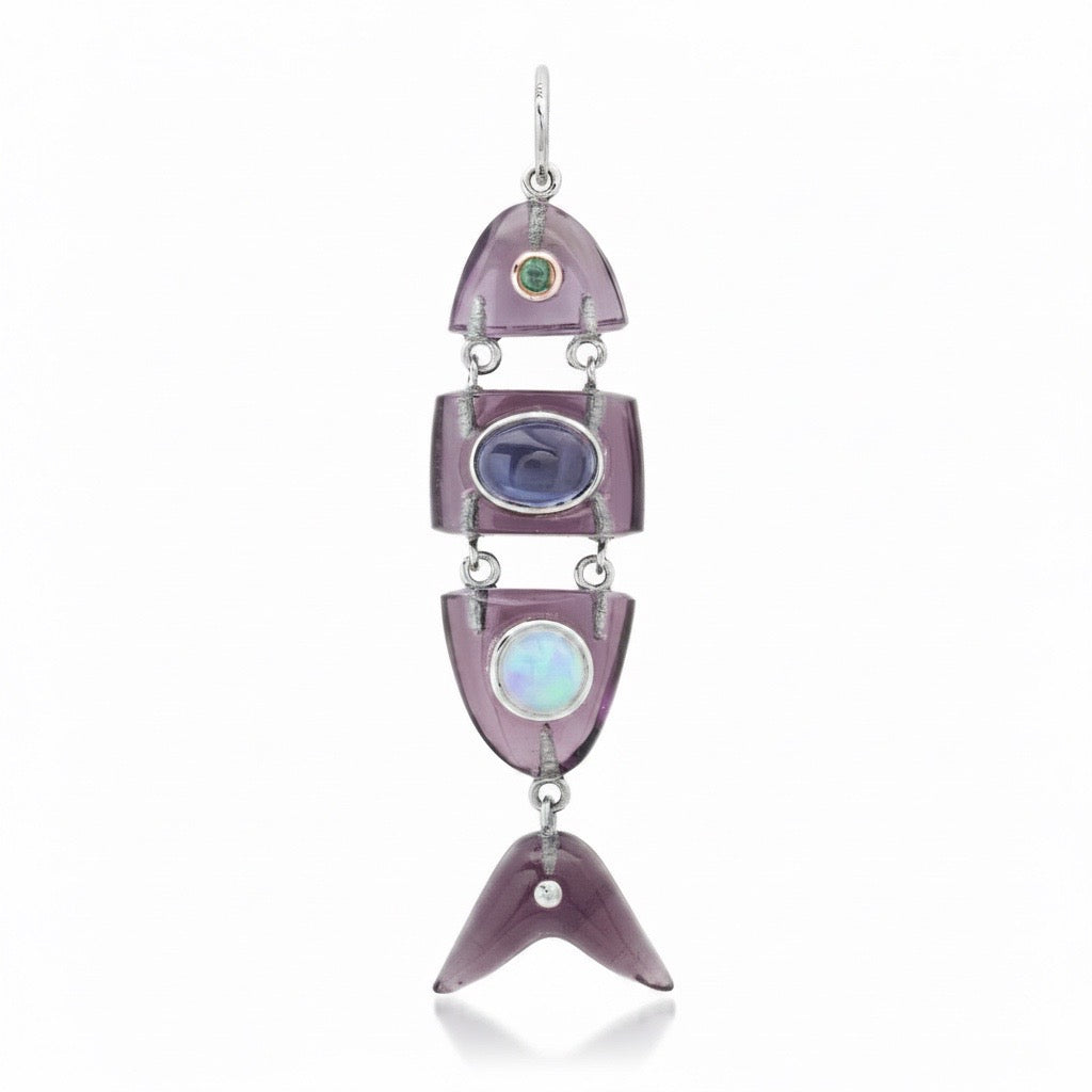 Segmented Gemstone Inlay Fish Charms