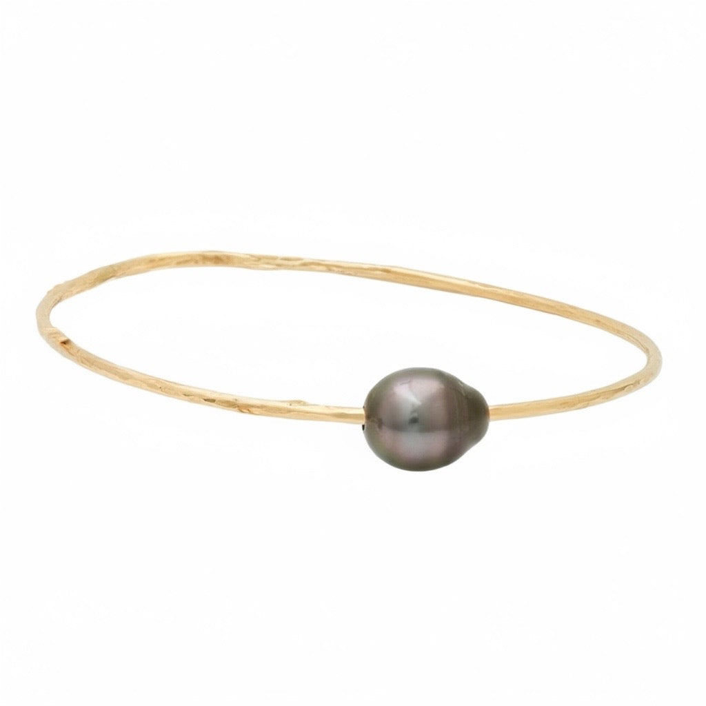 Standard Gold Filled Tahitian Pearl Pounded Wire Bangle Bracelet