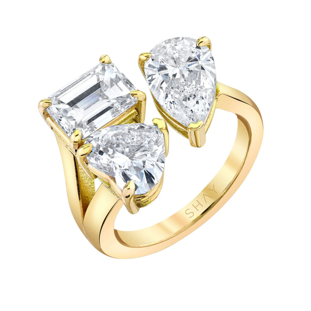 Heart, Teardrop, & Emerald Cut Diamond Triple Threat Ring